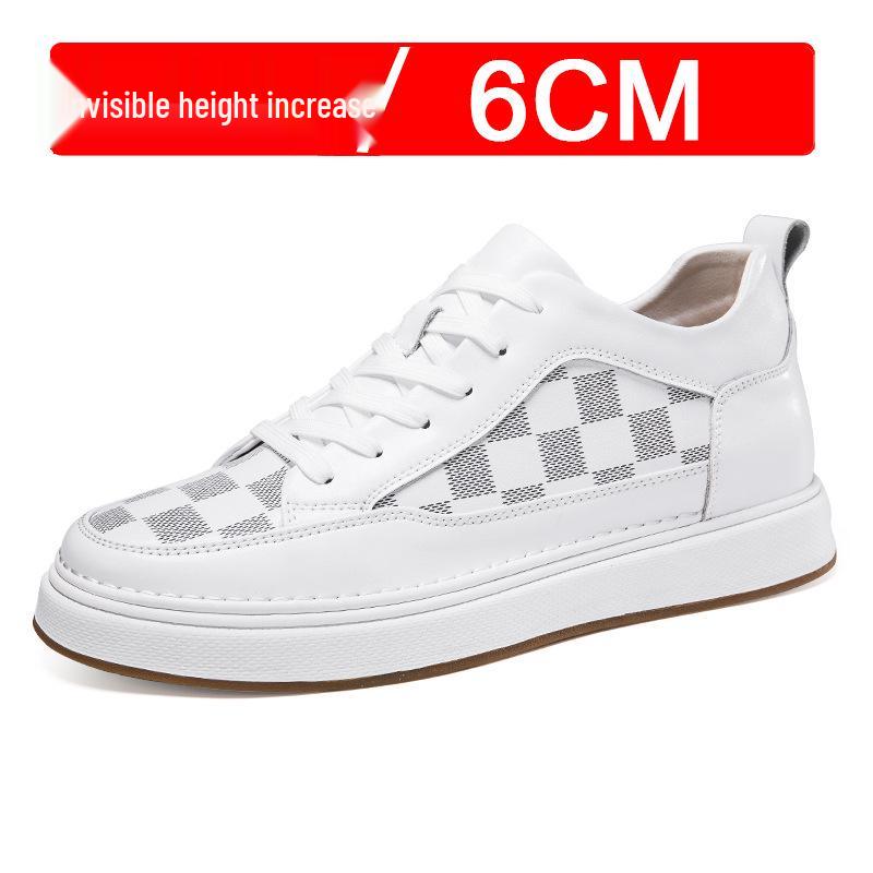 Men s 8CM Height Increasing White Casual Sports Shoes - Breathable, Thick Sole