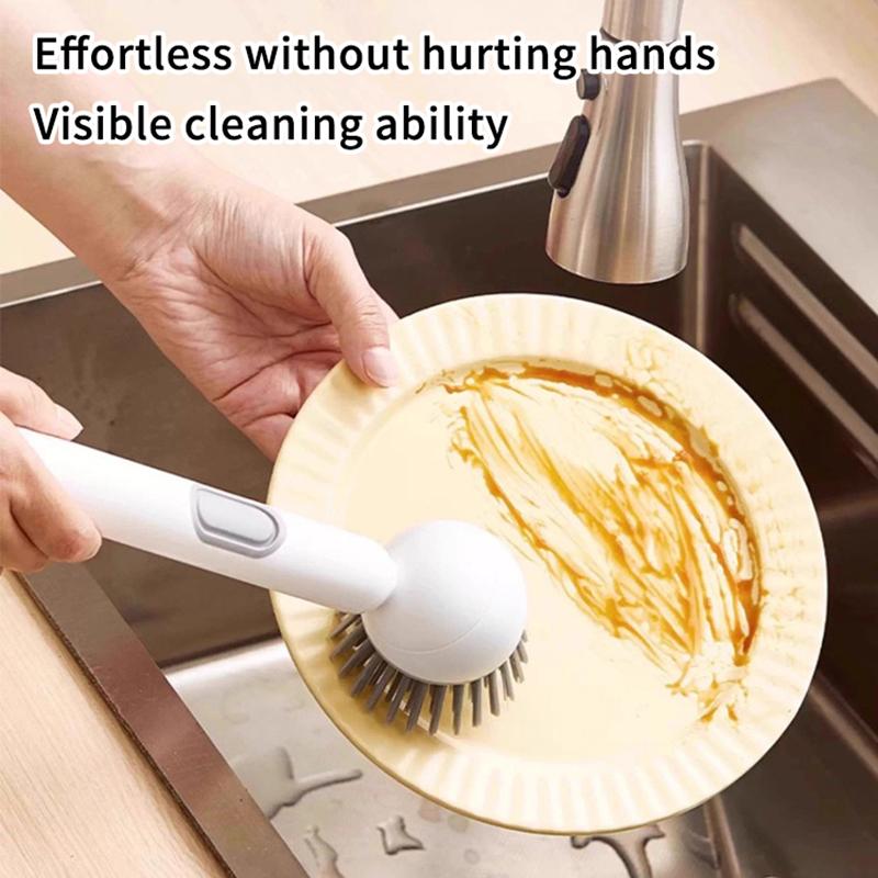 Soap Dispensing Dish Brush Long Handle Adjustable Heavy Duty Scrubber for Kitchen Pot Pan Dishwashing Use