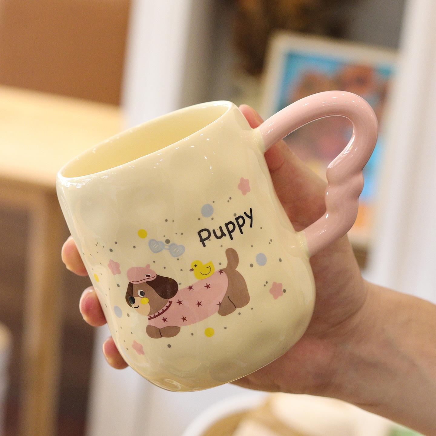 

Dachshund Ceramic Cup Lid Spoon Cute Cup High Looking Mug Breakfast Coffee Cup Gift Water Cup Souvenir 420ML.