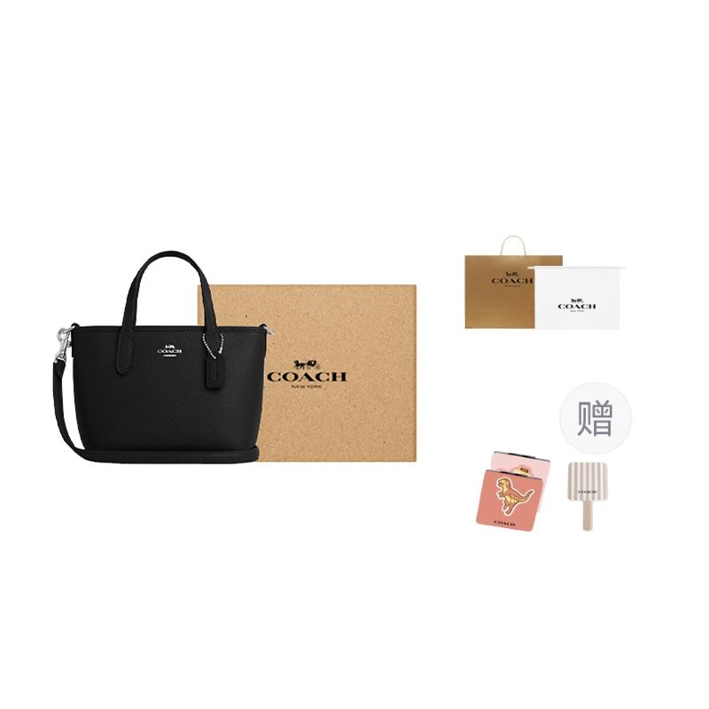 COACH City Cow Leather Tote Handbag Mini Women's Black CW031-SVBK