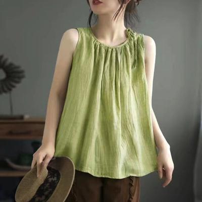 Gilet Coton Lin Femme Été Vintage Ample Décontracté Sans Manches Hauts