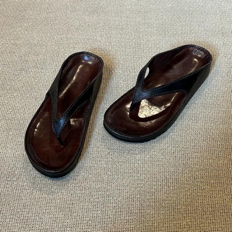 Rindsleder-Version~ retro Nischen Zehentrenner Sandalen Schuhe für Damen zum Tragen Sommer dicke Sohle Fußquetscher Urlaub coole Hausschuhe
