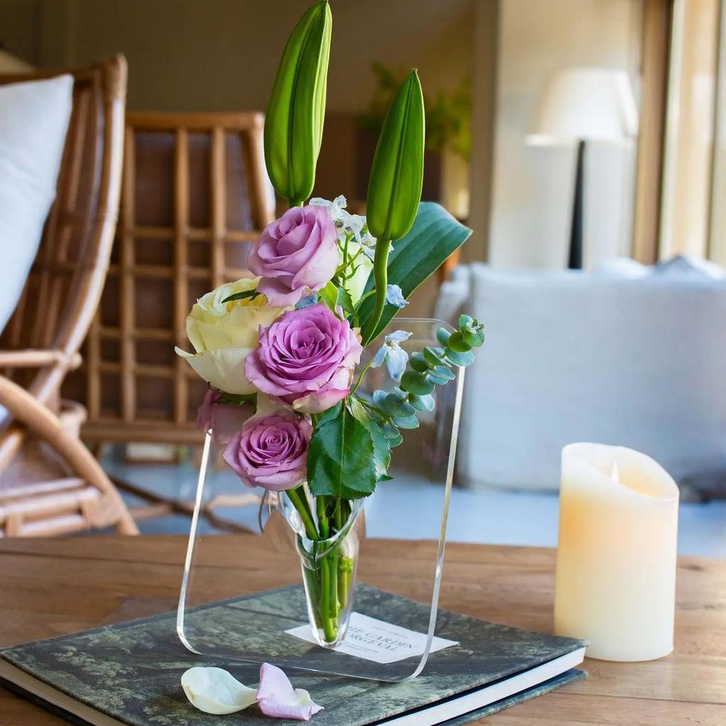 Acrylic Photo Frame Vase Transparent Modern Art Style Flower Vase Plant Holder for Wedding Gift Office Home Desktop Ornament