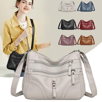 Damen Umhängetasche mit großer Kapazität aus weichem Leder Muttertasche Schultertasche