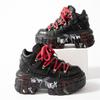 Women Ankle Boots for Woman's Lace-Up Round Toe Thick Bottom Botas Mujer Punk Metal Decoration Graffiti Platform Shoes