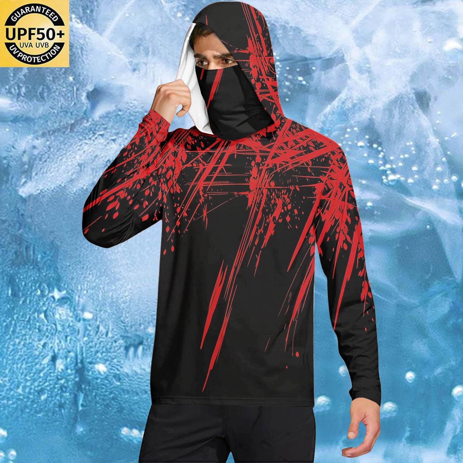 

Men s Casual Geometric Print Hooded Long Sleeve Sun Protection Shirt Lightweight Breathable Outdoor Sports Top for Daily Wear XL чёрный