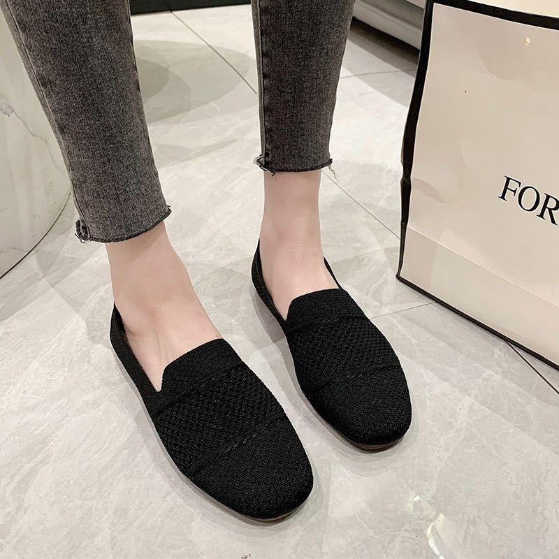 Women's Breathable Knit Loafers Square Toe Lightweight Non-slip Comfortable Flats for Daily Wear