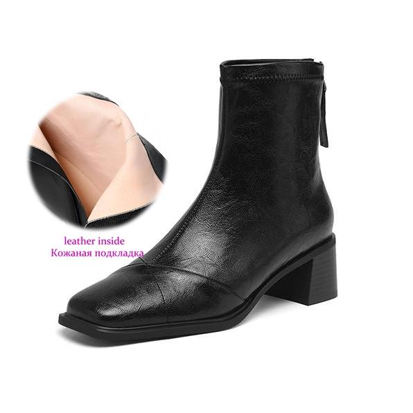Krazing Pot Microfiber Square Toe Thick Heels Chelsea Boots Size 42 Zip Women Concise Style Elastic Ankle Boots