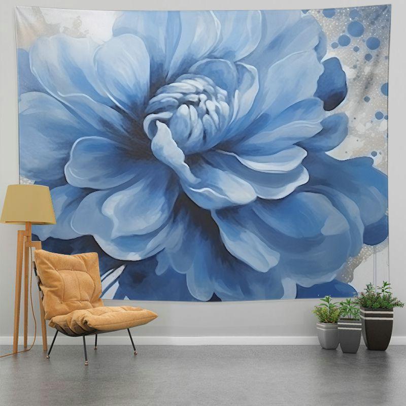1pc Blue Floral Tapestry - Polyester fabric, machine washable, suitable for living room and bedroom decoration, easy to install