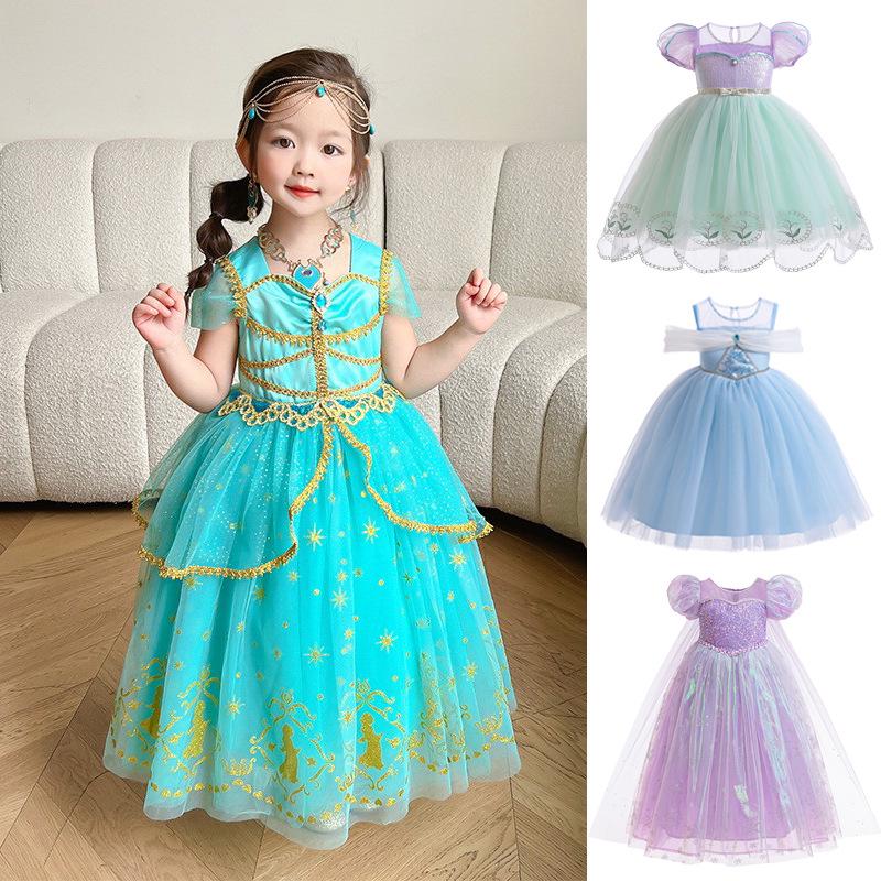 Girls' Puff Sleeve Mesh Princess Dress – Fashionable Summer Style