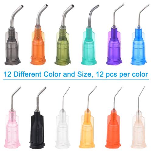 BENECREAT 120-Piece 12-Color Adhesive Needles, Plastic, 45-Degree Bend, Mixed Colors and Sizes, Replacement Needles, Dispenser Needles, Syringe Replac