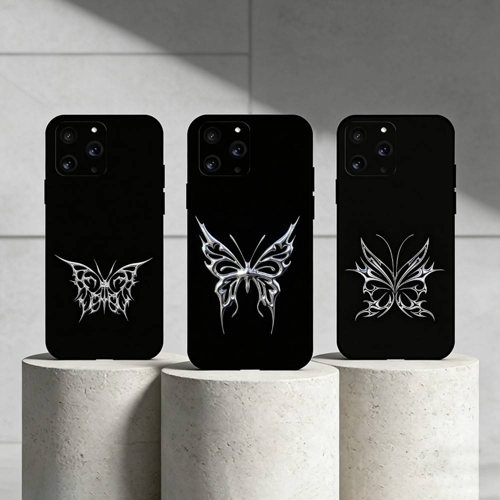 G-Gothic butterfly Phone Case For iPhone 17,16,15,14,13,12,11 Plus,Pro Max,SE4Soft Silicone Black Cover