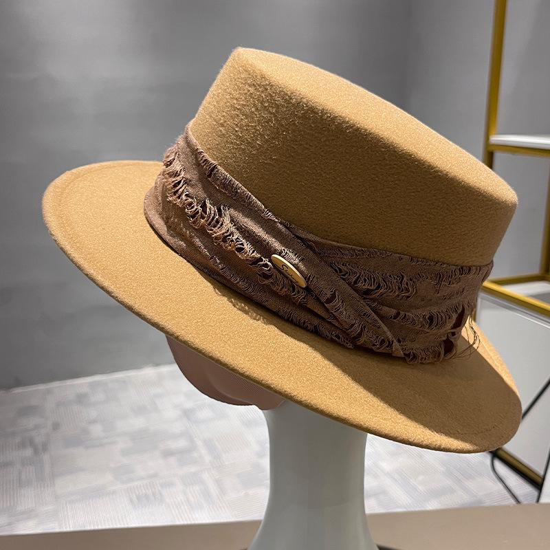 Spring and Autumn Versatile Women's Retro Wool Flat Top Hat British Style Literary French Elegant Temperament Top Hat