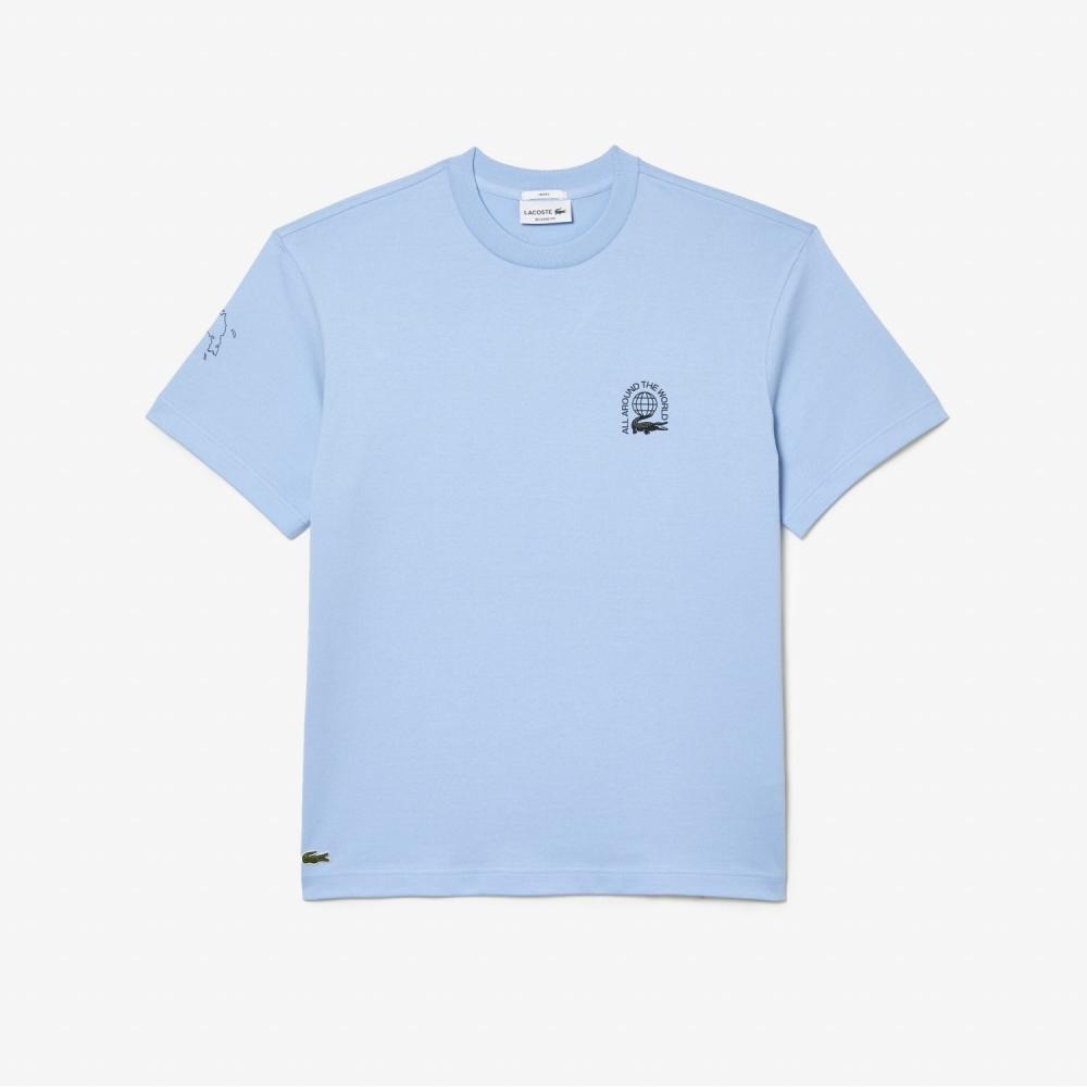 

LACOSTE Мужская Футболка с Картой Мира Голубая