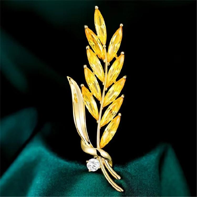 Elegant Wheat Lapel Pin Women's Fashion Statement Crystal Brooches Wheat Brooch