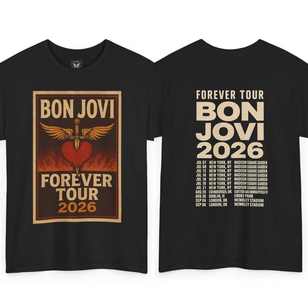 Bon Jovi Forever Tour 2026 100% Baumwolle Unisex Shirt 2026 Rundhals Herren Y2k Rockband Grafik Sho