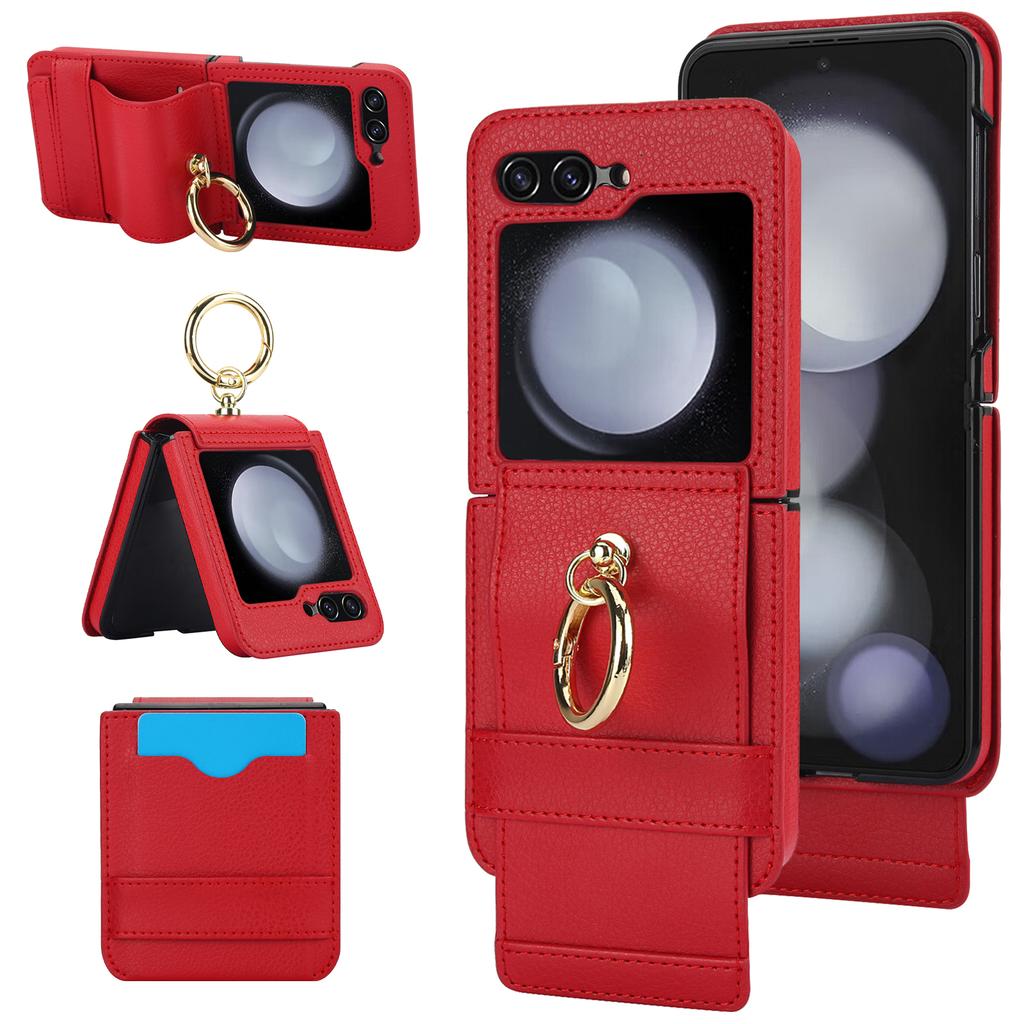 Ring Holder Cards Solt Wallet Leather Case For Samsung Galaxy Z Flip 5 4 3 5G Wristband Case Flip4 Flip3 Stand Shockproof Cover