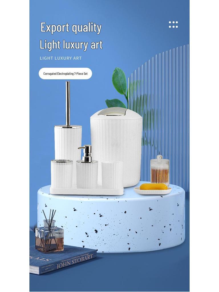 8dílná koupelnová sada: Umyvadlo, Dávkovač mýdla na ruce, Stojánek na zubní kartáčky, Kelímek a Podnos