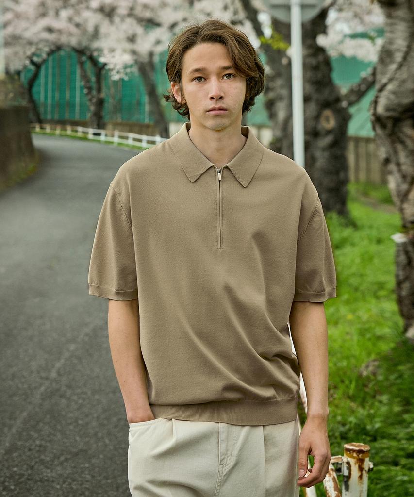 MINIMALPROJECT Linen-Like Cool Dry Half Zip Collared Short Sleeve Knit Mnt112 / 7 Colors