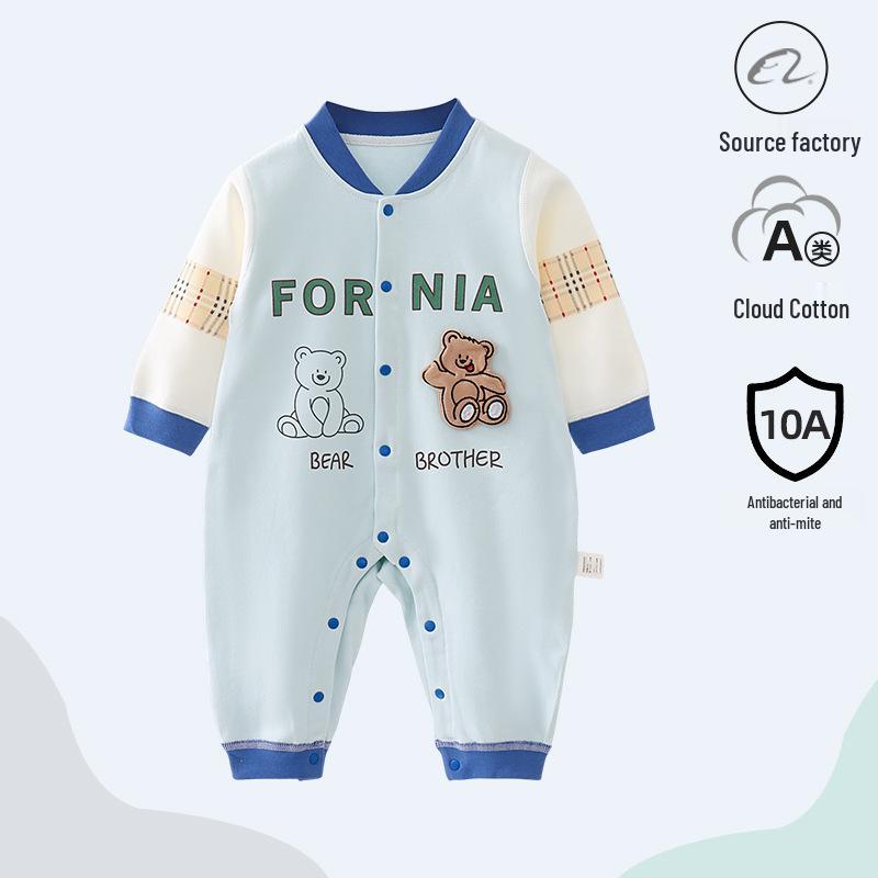 Nation's Top-Selling: Antibacterial Cotton Baby Bodysuit for Spring & Autumn - Long Sleeve, Perfect for Crawling & Home Wear.