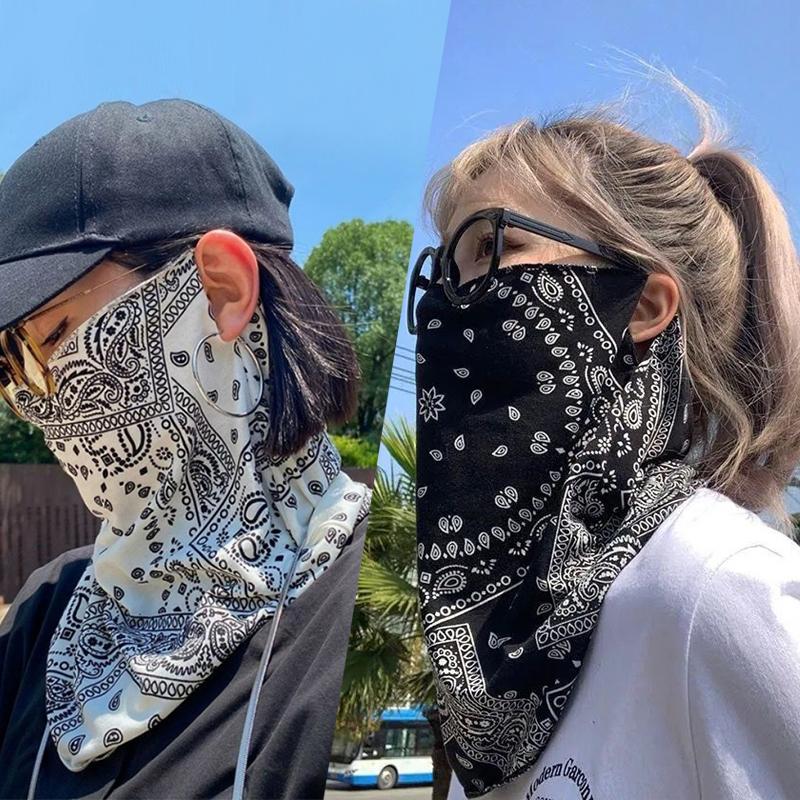 Summer Sunscreen Face Mask Neck Tube Scarf Sun UV Wind Protection Chiffon Scarf Dustproof Cycling Motorcycle Running Ear Hangers