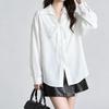 Women's Solid Color Shirt Female Lace Up Turn-down Collar Long Sleeved Blouse Spring New Korean Style Loose Versatile Top