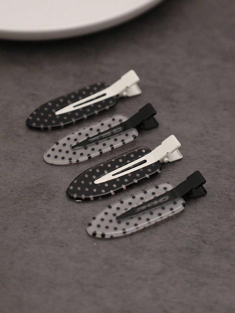 4pcs/Set Acetate Seamless Hairpin, Black & White, Acrylic Alligator Hair Clips, Cute Bangs & Hair Clips Accessories, Hair Accessories For Women