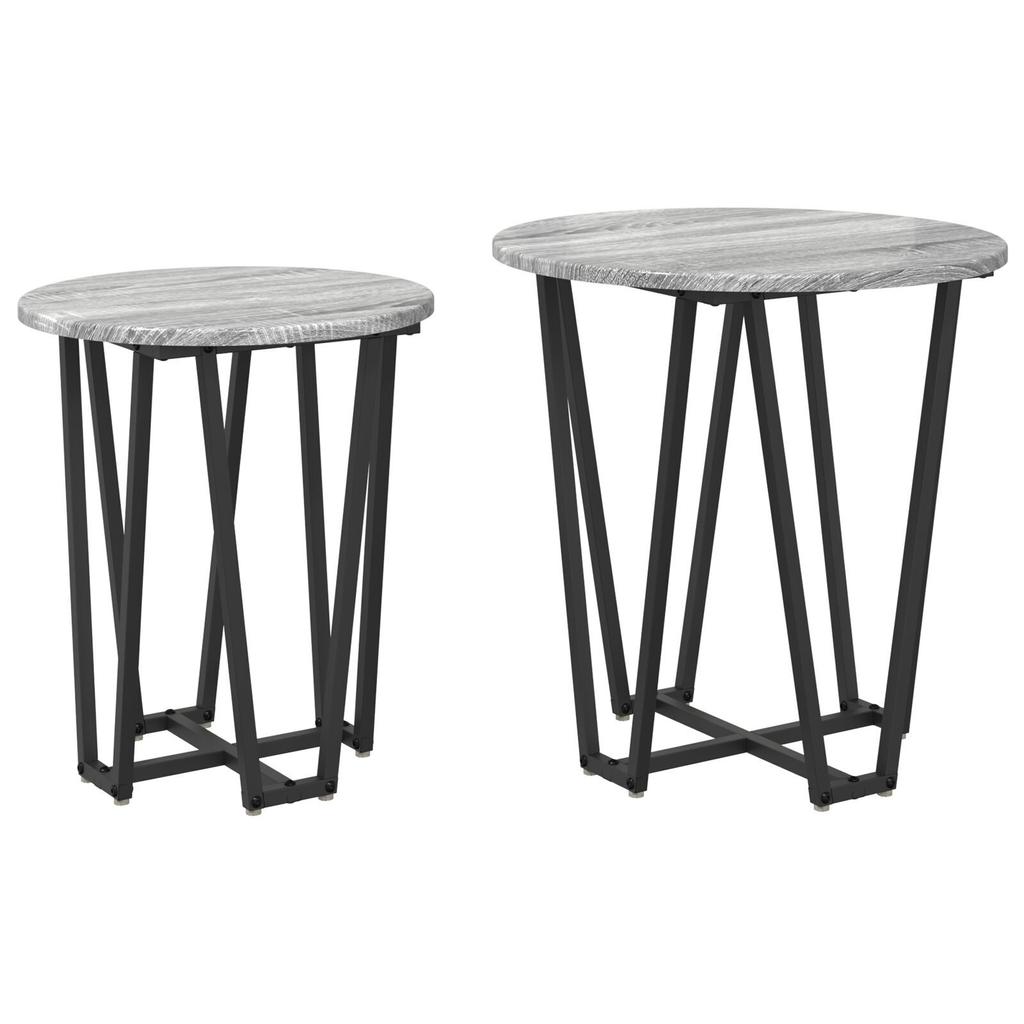 2-Piece round side table set, wooden coffee tables with metal frames, living room decoration table set