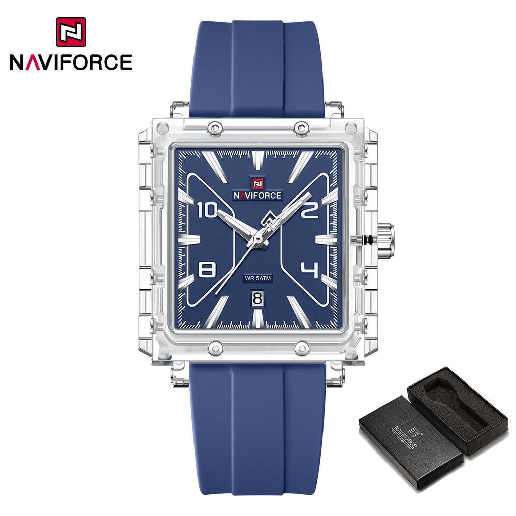 Naviforce Original Men Watch Lightweight Plastic Case Silicone Strap 50m Waterproof Luminous Pointer Square Men Fashion Casual Watch NF6112