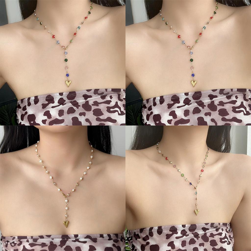 Minimalist Summer Fashion Heart Y Shaped Chain Jewelry For Women With Geometric Heart Style