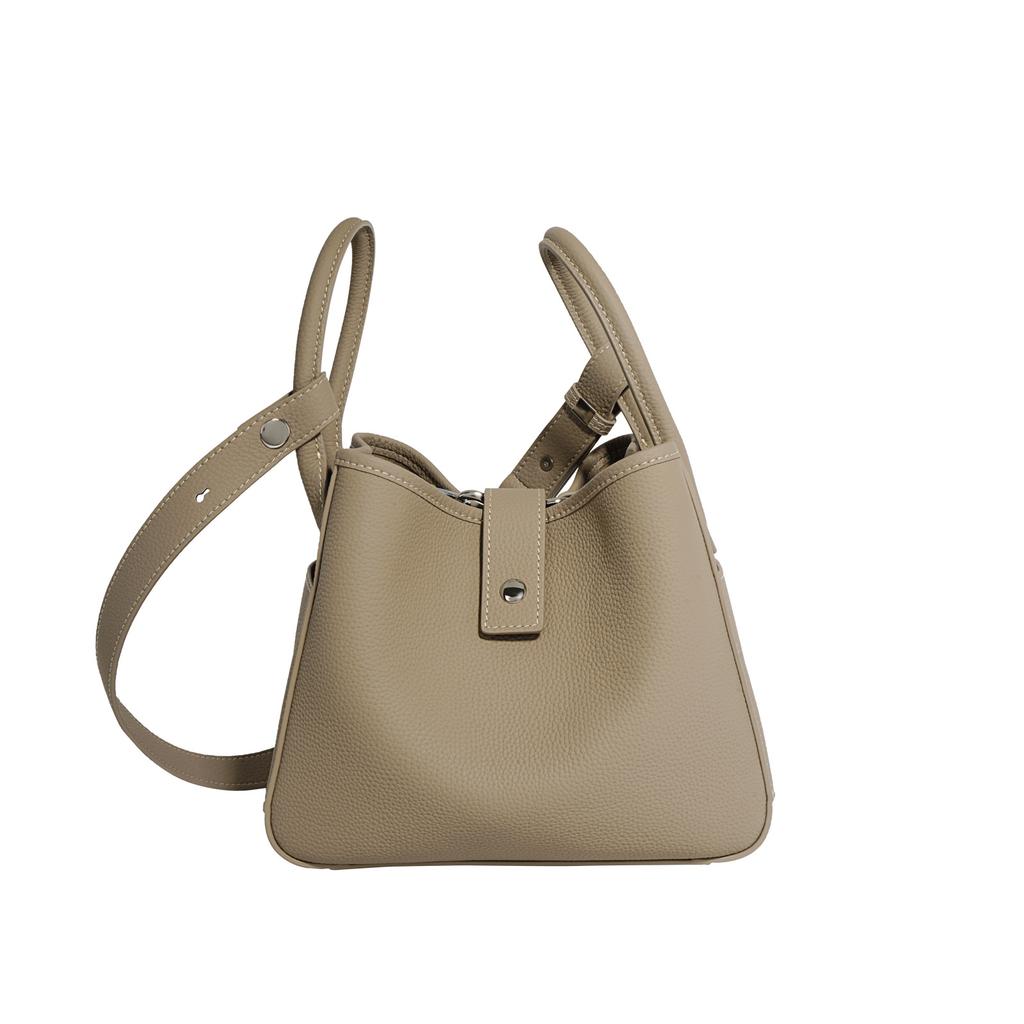 Cowhide Women's Bag New Sugar Cube Leather Bucket Bag Women's Shoulder Crossbody Handbag