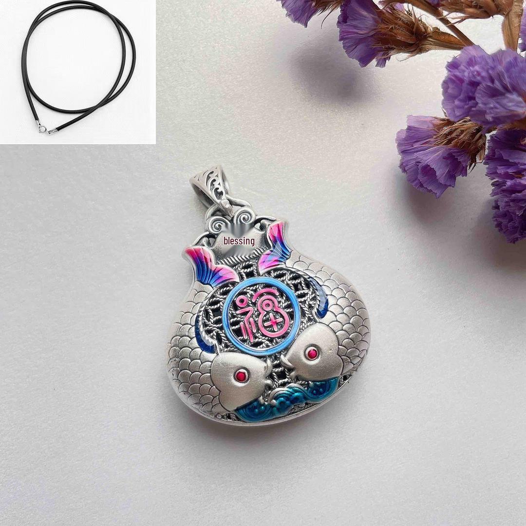 Pisces Enamel Pendant - 9999 Sterling Silver, Personalized Gift for Elders, Fashionable Lucky Charm