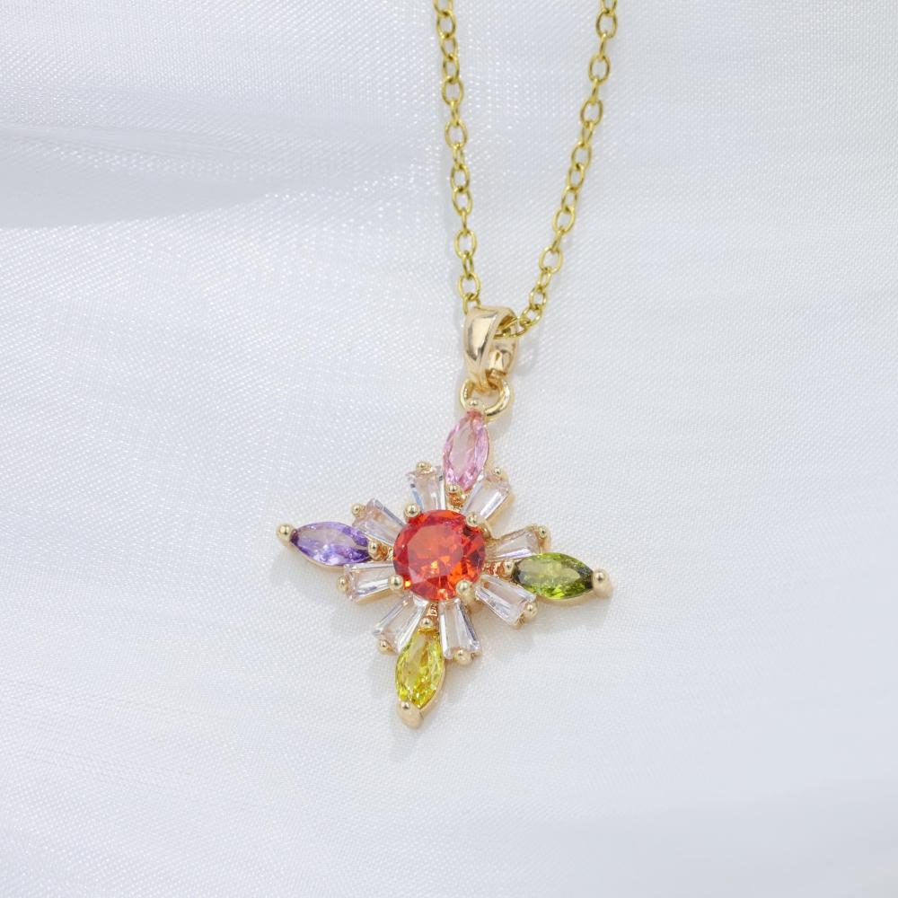 Luxury Colorful Cross Zirconia Pendant Necklaces for Women New Fashion Wedding Party Necklace Jewelry Accessories