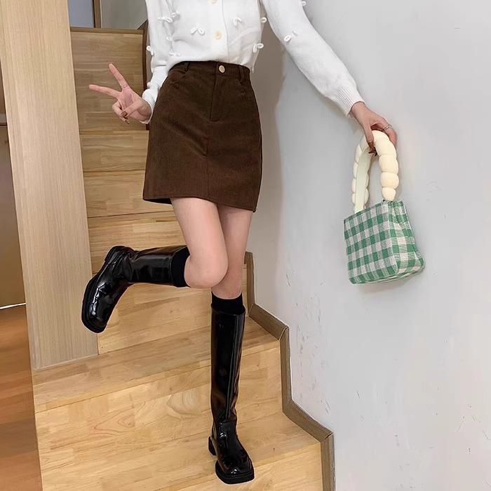 Cord-Minirock in Schwarz mit hoher Taille, A-Linie, für Damen - Herbst/Winter Mode 2026