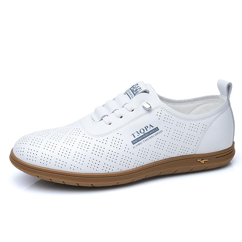 

Men s Leather Casual Shoes Breathable Summer Men s Sports Oxford Shoes Outdoor Anti Slip Wear-resistant Sole Driving Shoes 44 белый