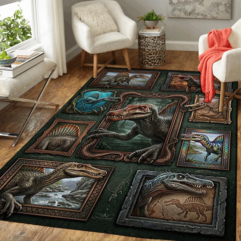 Prehistoric Dinosaur Gallery Pattern Rug Floor Mat for Living Room or Bedroom Soft and Comfortable Carpet a Gift for Birthday and Holiday.