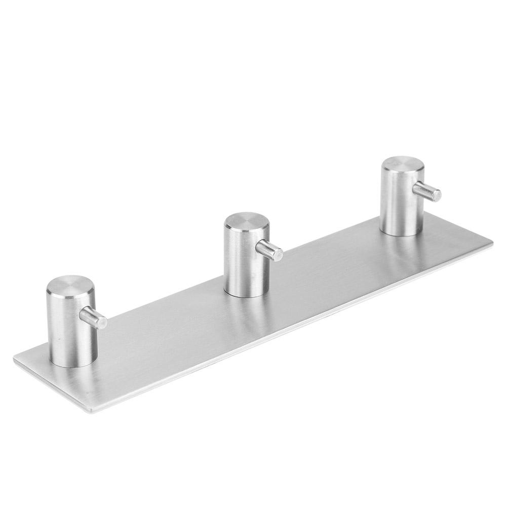 Stainless Steel Adhesive Household Wall Hanging Hook Hanger for Towel Clothes Hat(Straight Hook Three Hooks )