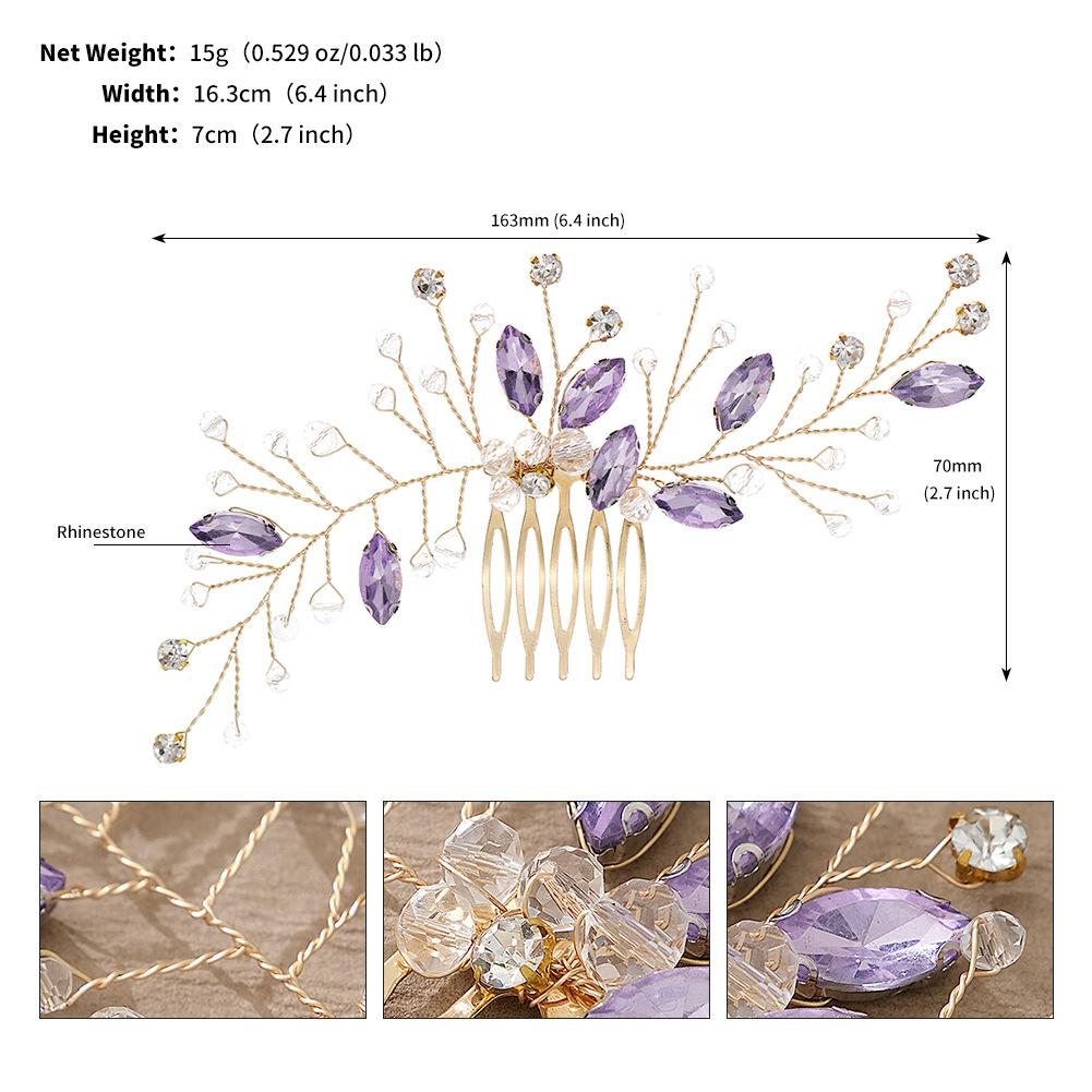 Kids New Chinese Xiuhe Hair Accessory Vintage Handmade Purple Crystal Five Tooth Comb For Performance Updo