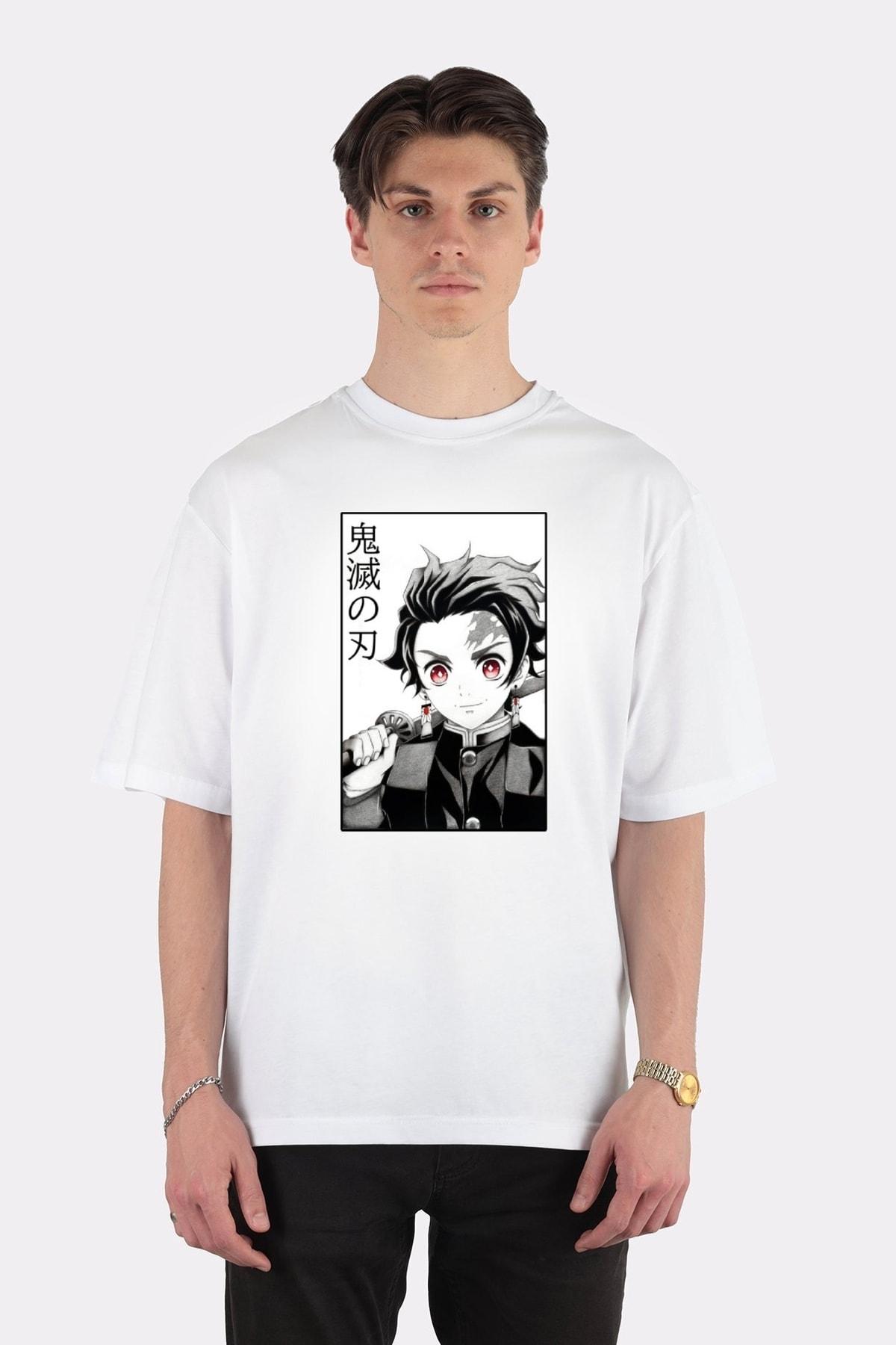 

Белая футболка унисекс большого размера Tanjiro Demon Slayer Kimetsu Anime