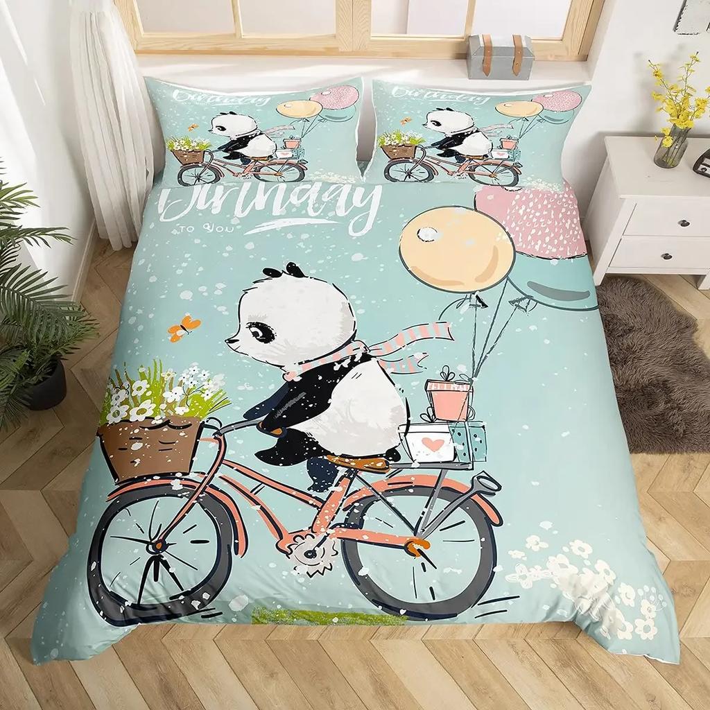 Animal Panda King Full Bedidng Set Kids Romantic Bedding Set Cartoon Animal Duvet Cover Bicycle Balloon Dragonfly Quilt Cover