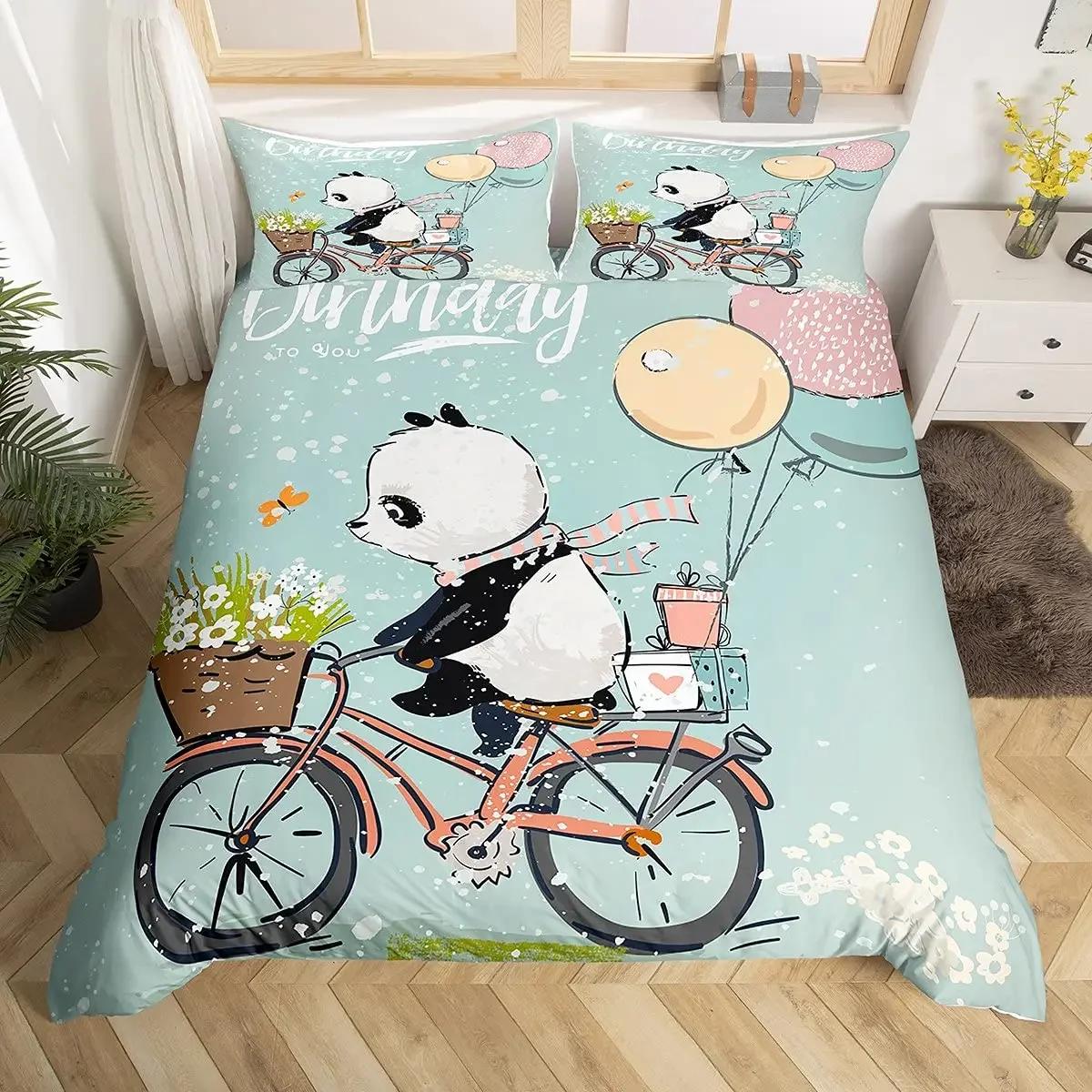 

Animal Panda King Full Bedidng Set Kids Romantic Bedding Set Cartoon Animal Duvet Cover Bicycle Balloon Dragonfly Quilt Cover 70x133cm 2pcs