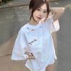 Heavyweight Pure Cotton American Embroidered White Short-sleeve T-shirt for Women, New Design Niche Summer Loose Top