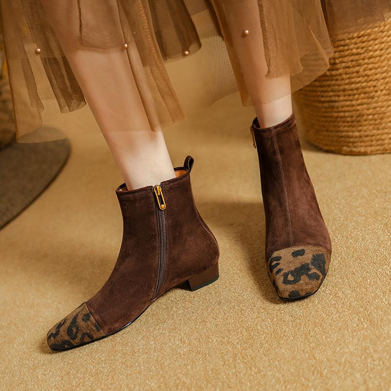 Fashion 2025 NEW Autumn Women Boots Kid Suede Women Shoes Square Toe Chunky Heel Concise Western Chelsea Boots Modern Boots Ladies Shoes