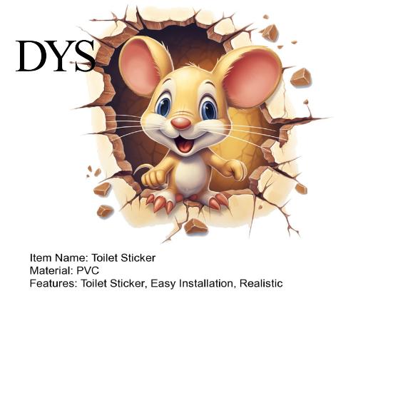 Self Adhesive Mouse Stickers for Toilet 3D Cartoon Sticker, Waterproof PVC Wall Decal, Removable Funny Bathroom Murals Stickers, Lid And Tiles