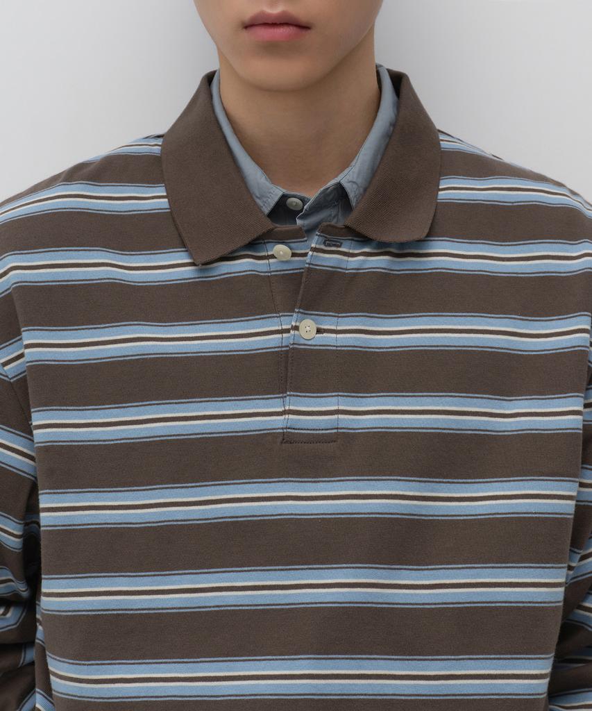 MUSINSA STANDARD Multi-Stripe Long Sleeve Polo Shirt [Brown]