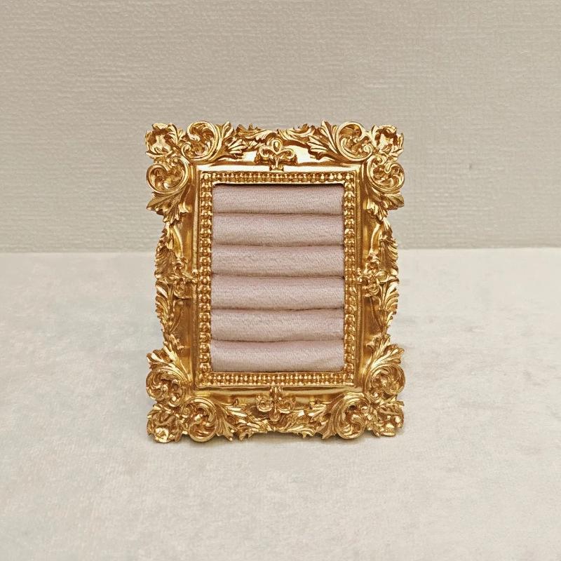 Retro Square Ring Earring Display Stand Jewelry Showcase Storage Tray Shop Window Decoration Photography Background Props