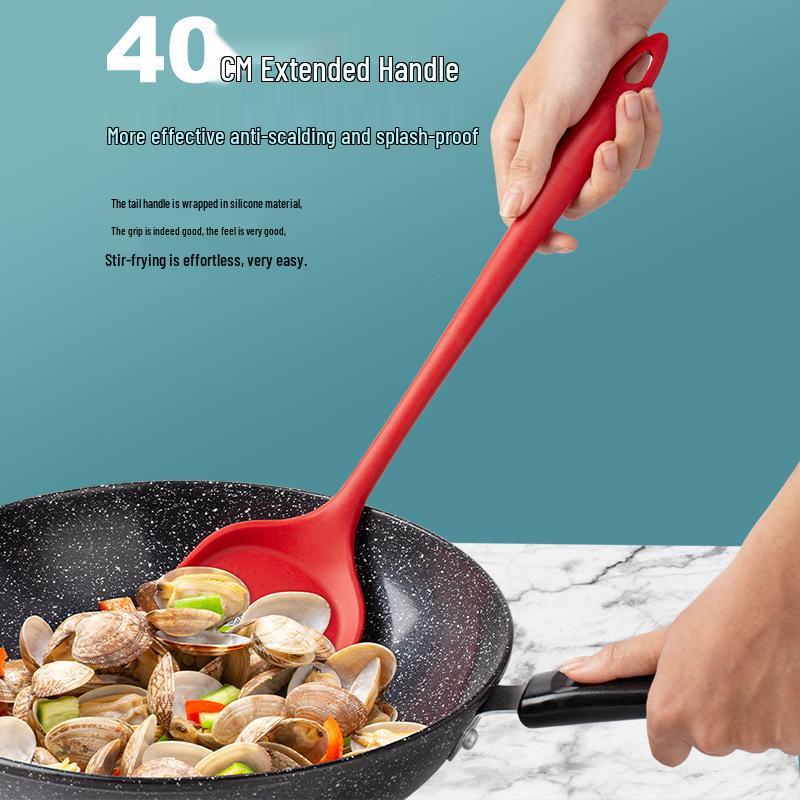 Large Silicone Cooking Utensils Set: Spatula, Soup Ladle, and Skimmer Strainer