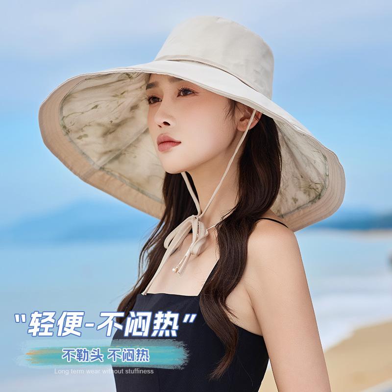 Hat women's summer sunshade sun protection double-sided bucket hat outdoor travel versatile large brim sun hat