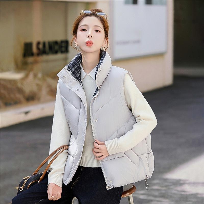Splicing vest loose fashion vest plaid short autumn and winter versatile women's jacket cotton vest small man