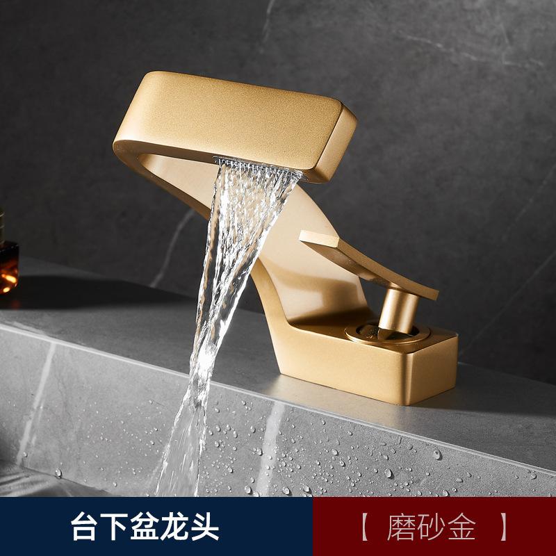 Golden Creative Waterfall Home Single Hole Handwashing Basin Face Washing Basin Desk Basin Faucet Bathroom  Faucet